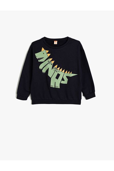 Koton Long Sleeve Dinosaur Cotton Sweatshirt - Crew Neck