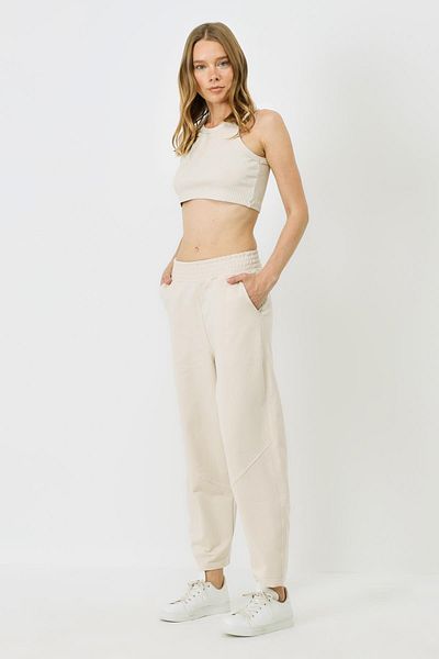C&City Beige Damen-Jogginghose - Detaillierte Nähte 745