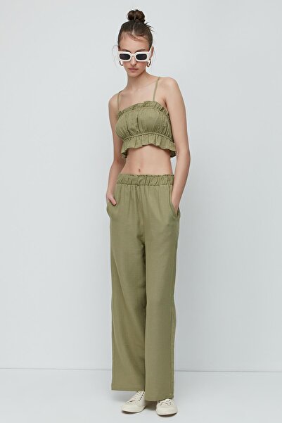 C&City Organic Cotton Muslin Crop Bustier Trousers Set 9124 Khaki