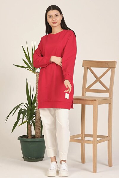 Puane İki İplik Düz Renk Ribanalı Sweatshirt 30644