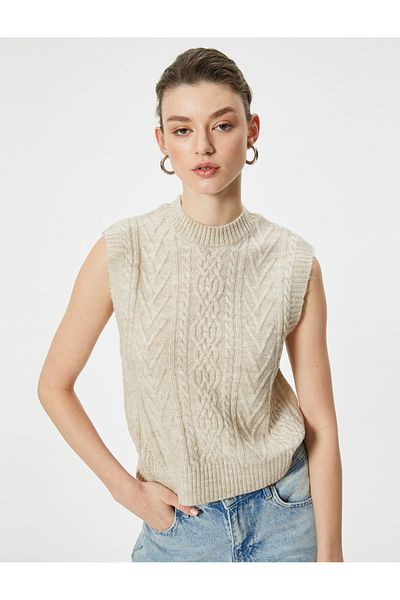 Koton Textured Crew Neck Sleeveless Hair Knit Sweater