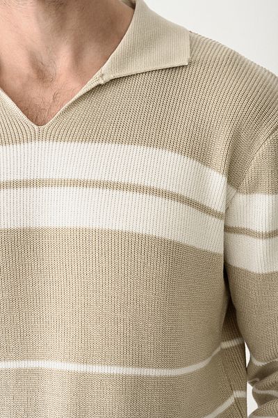 İLKCET MODA Ανδρικό πουλόβερ Premium ριγέ πλεκτό με λαιμόκοψη