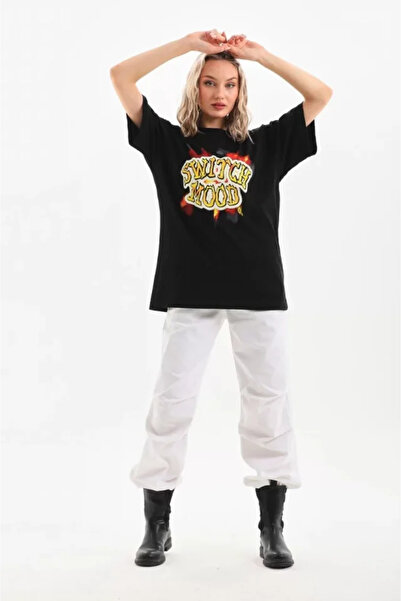 JANES   Unisex Printed Oversize T-Shirt - Black