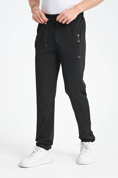 RDR-X Erkek Siyah Rahat Kesim Düz Paça Dalgıç Kumaş Etiket Detaylı Eşofman Altı