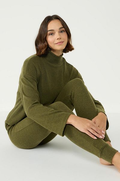 C&City Khaki Colored Camisole Half Turtleneck Long Sleeve Tights Set - 405055