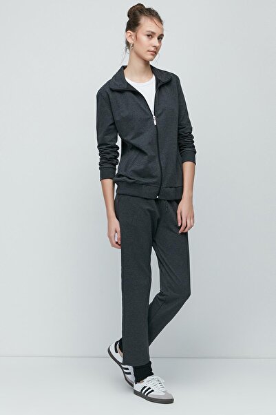 C&City Women's Collared Front Zippered Straight Leg Tracksuit 9701 Anthracite