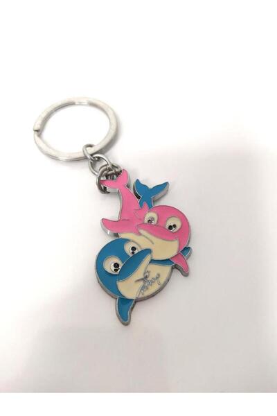 Hd Marketim حقيبة سلسلة مفاتيح معدنية - أسماك دولفين لطيفة مزدوجة، زخرفة 10263 HDmarketim