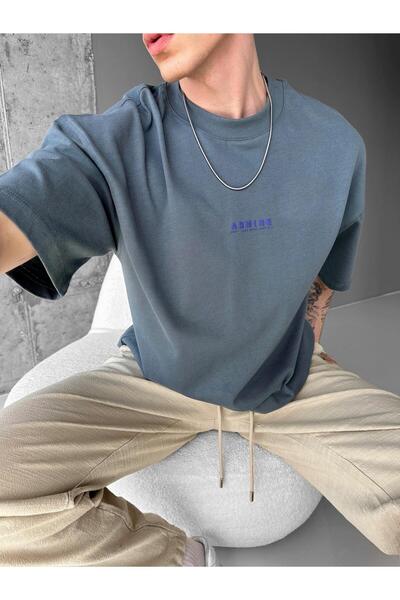 ablukaonline Γκρι ανδρικό μπλουζάκι Oversize - με υφή και στάμπα