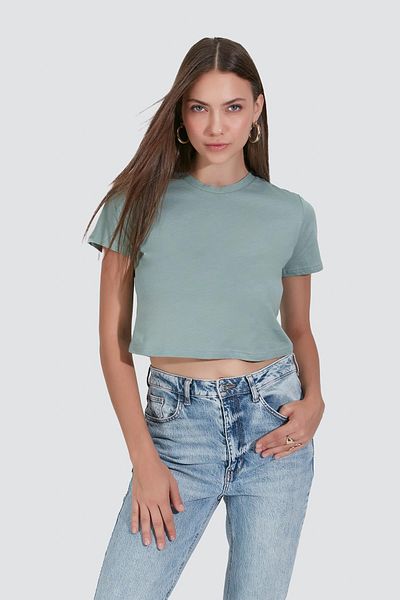 C&City T-shirt Çağla/Dried Rose 2-Piece Crop - Crew Neck, κοντό μανίκι 956