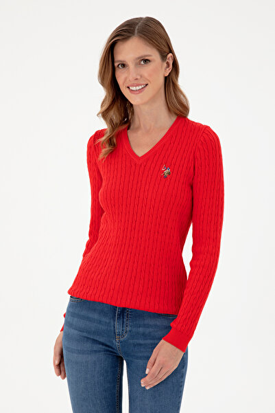 U.S. Polo Assn. Női piros V-nyakú alappulóver 50288992-VR030