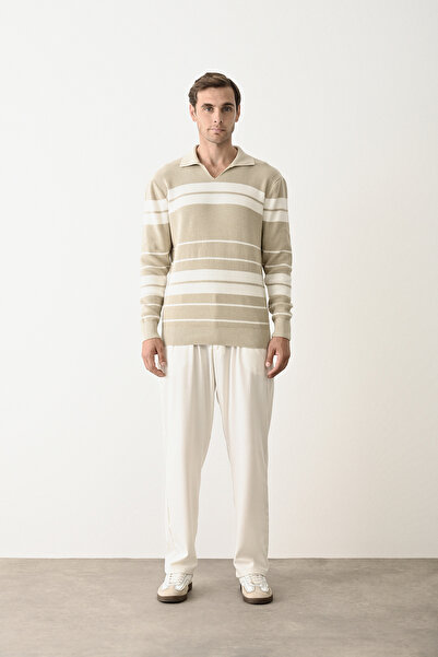 İLKCET MODA Ανδρικό πουλόβερ Premium ριγέ πλεκτό με λαιμόκοψη