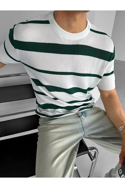ablukaonline Πράσινο ανδρικό πλεκτό μπλουζάκι Oversize
