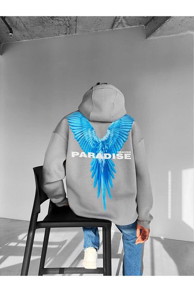 ablukaonline Paradise Printed Unisex Oversize Hoodie - Γκρι