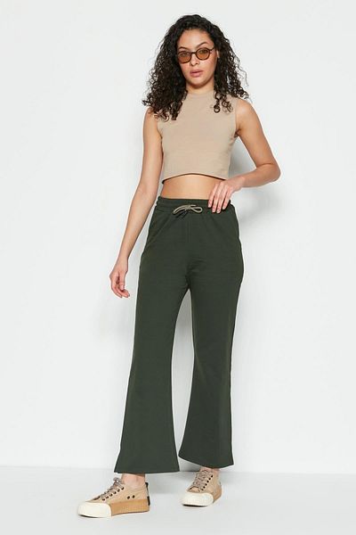 C&City Jogginghose mit Schlitz und ausgestelltem Bein, 741 Khaki