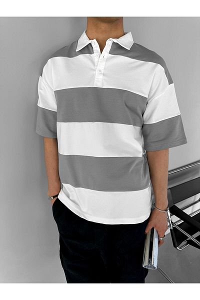 ablukaonline Γκρι ανδρικό μπλουζάκι Polo Neck Oversize
