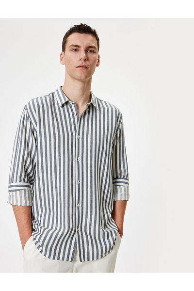 Koton Slim Fit bavlněná košile s dlouhým rukávem - detail límečku s knoflíky