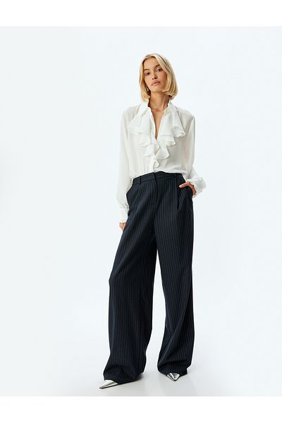 Koton lonG Sleeve Crepe Fabric Ruffle Shirt