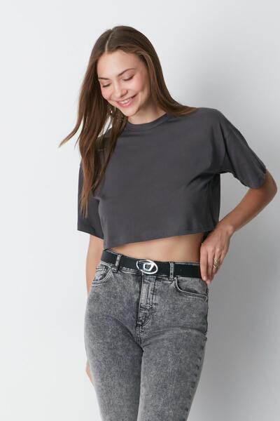 C&City T-Shirt 959 Model Crew Neck Crop - Χακί/Σετ καπνιστό 2