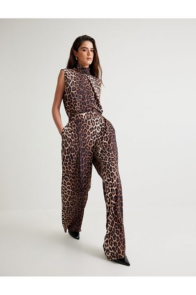 Koton Pantaloni Palazzo vâscoși - imprimeu leopard, buzunare și detalii plisate