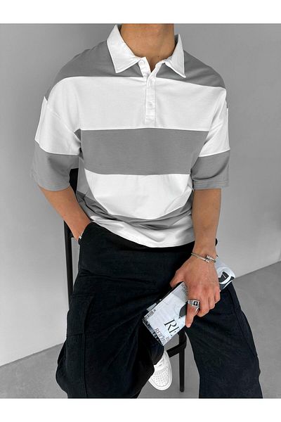 ablukaonline Γκρι ανδρικό μπλουζάκι Polo Neck Oversize