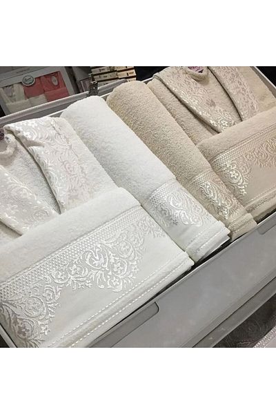 Fiesta Σετ μπουρνούζι μπεζ-κρεμ - 100% βαμβάκι ζακάρ
