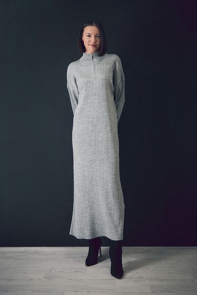 Fulla Moda Ribbed Half Zipper Stand Collar Knitwear Dress