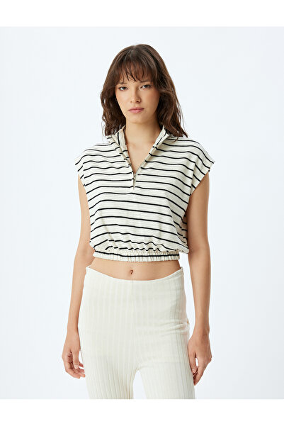 Koton Bavlněná bavlněná mikina s polovičním zipem s pruhy bez rukávů