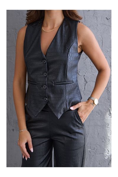Elif Özbey Butik Vestă neagră din piele texturată