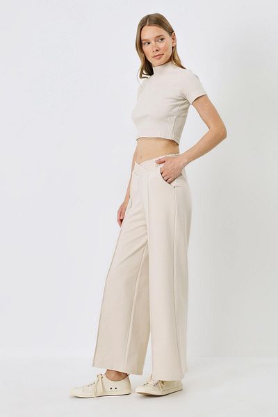 C&City Damen-Jogginghose mit hoher Taille und weitem Bein 747 – Beige
