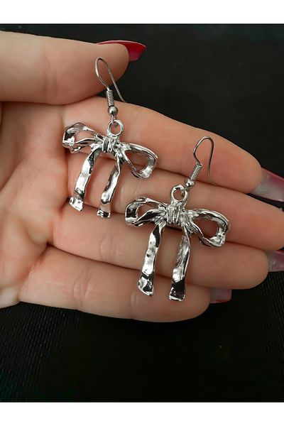 DarkellaStore Y2K Lolita Harajuku Metal Bow Dangle Earrings