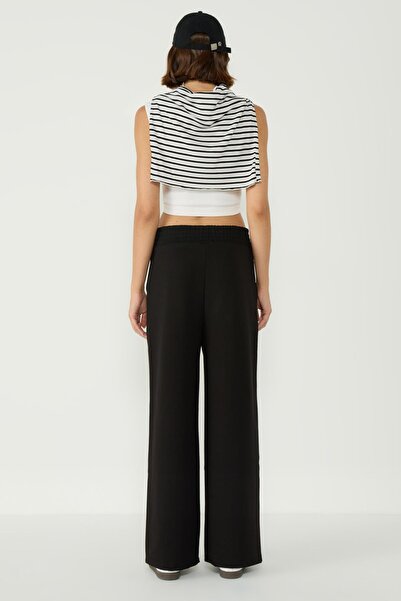 C&City Black Palazzo Women's Sweatpants - Stitching Detail 746