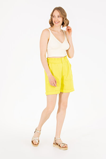U.S. Polo Assn. شورت منسوج أصفر نيون للسيدات 50263216-VR168
