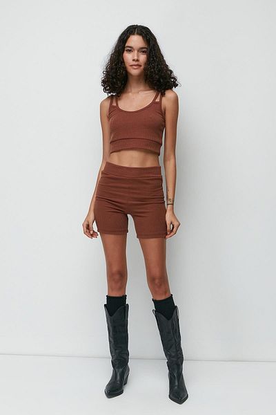 C&City Σετ σορτς με ριμπ ώμους με λεπτομέρειες Bustier 9133 Καφέ