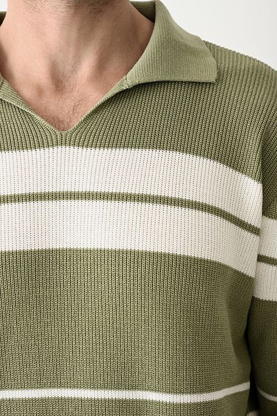 İLKCET MODA Ανδρικό πουλόβερ Premium ριγέ πλεκτό με λαιμόκοψη