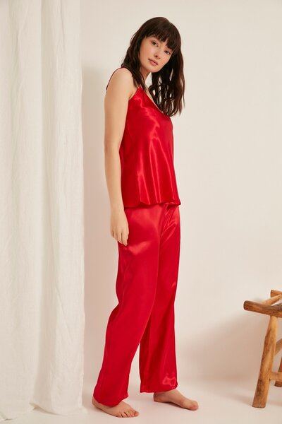C&City 015 Women's Satin Pajama Bottom Red