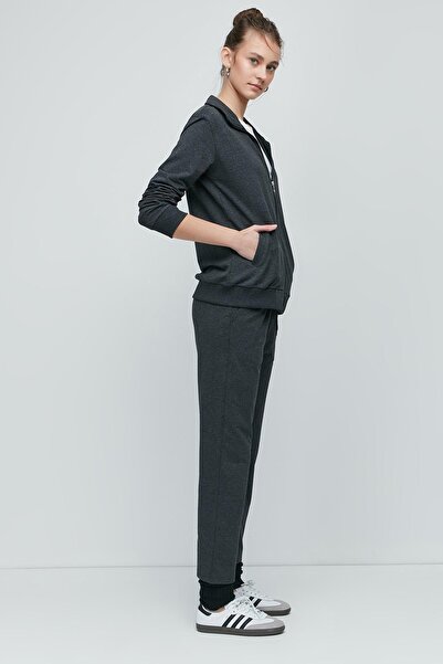C&City Women's Collared Front Zippered Straight Leg Tracksuit 9701 Anthracite