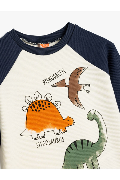 Koton Dinozorlu Sweatshirt Bisiklet Yaka Uzun Kollu
