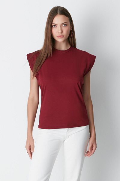 C&City 958 Model Crew Neck Dried Rose/Claret Red 2-Pece Basic T-Shirt Set