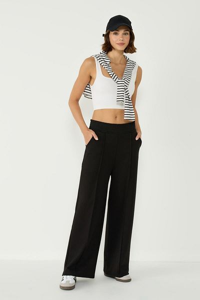 C&City Schwarze Palazzo-Sweatpants für Damen – Detaillierte Nähte 746