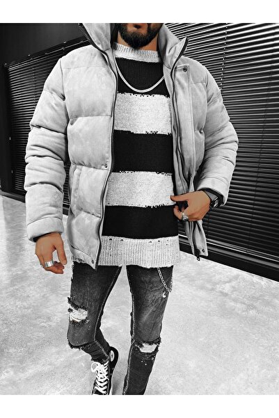 ablukaonline Gray Oversize Striped Men's Sweater