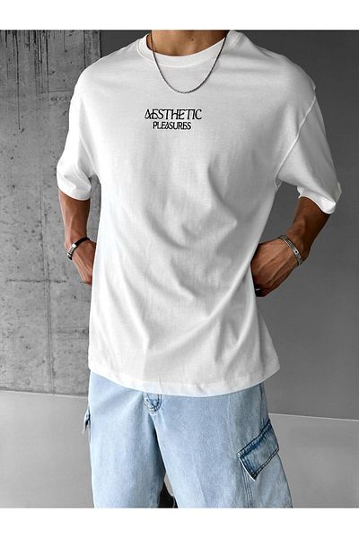 ablukaonline Λευκό ανδρικό μπλουζάκι με υφή με στάμπα