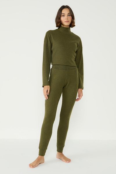 C&City Khaki Colored Camisole Half Turtleneck Long Sleeve Tights Set - 405055
