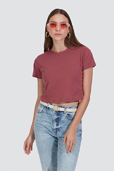 C&City Çağla/Dried Rose 2-Piece Crop T-Shirt - Crew Neck, Short Sleeve 956