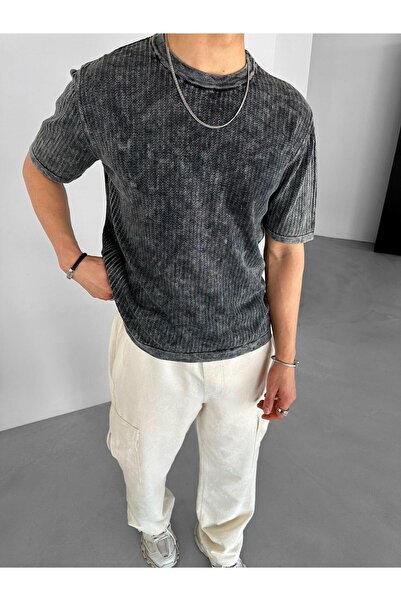 ablukaonline Ανδρικό βαμβακερό πλεκτό μπλουζάκι με εμφάνιση ελαστικού υφάσματ...