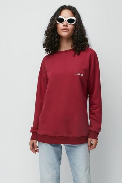 C&City Μακρυμάνικο χοντρό μπλουζάκι με στάμπα 950 Claret Red