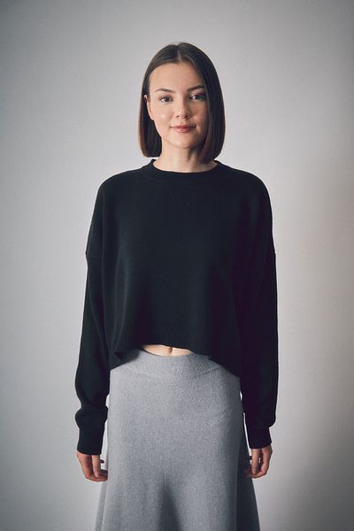 Fulla Moda Pulover de bază cu decolteu supradimensionat pentru tricotaje