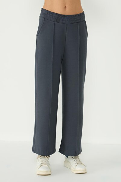 C&City Women's Stitching Detailed Palazzo Sweatpants 746 Smoked