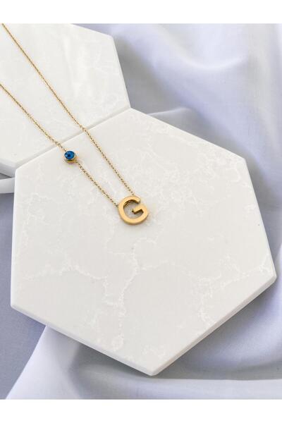 Zeta Collection Perline Blu Nazar Boncuklu G Harfli Kolye- kararma yapmaz