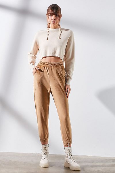 C&City Pantaloni de sport de damă din catifea elastică 731 Mink