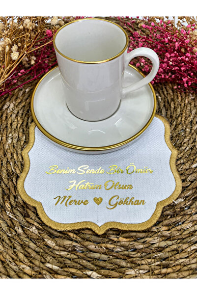 imzatasarım Kişiye Özel Damat Kahve Peçetesi Söz Mendili Damat Mendili (Tarih...